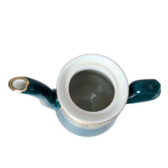 Vintage Hall Philadelphia Teapot Teal Green Ornate Gold Trim Design 6 Cup - Picture 5 of 5